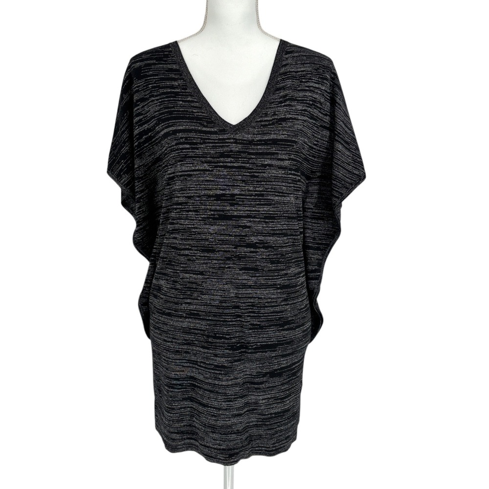 Escada Sport V-Neck Dolman Ruffle Sleeve Knit Tunic Top Dress S Metallic Black